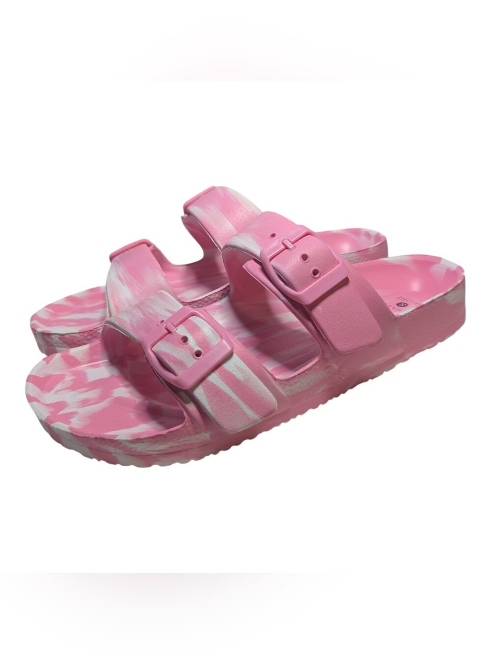 Shade & Shore Women's / Youth Sandals Shoes Sz 8 Pink Double Buckle Tie Dye